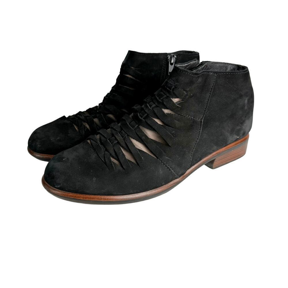 Naot Boots Leveche Ankle Booties Suede Leather Cut Out Heel Black 37 6 6.5